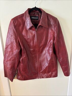 Whet Blu Women's Red Leather Zip Front Jacket Size Small